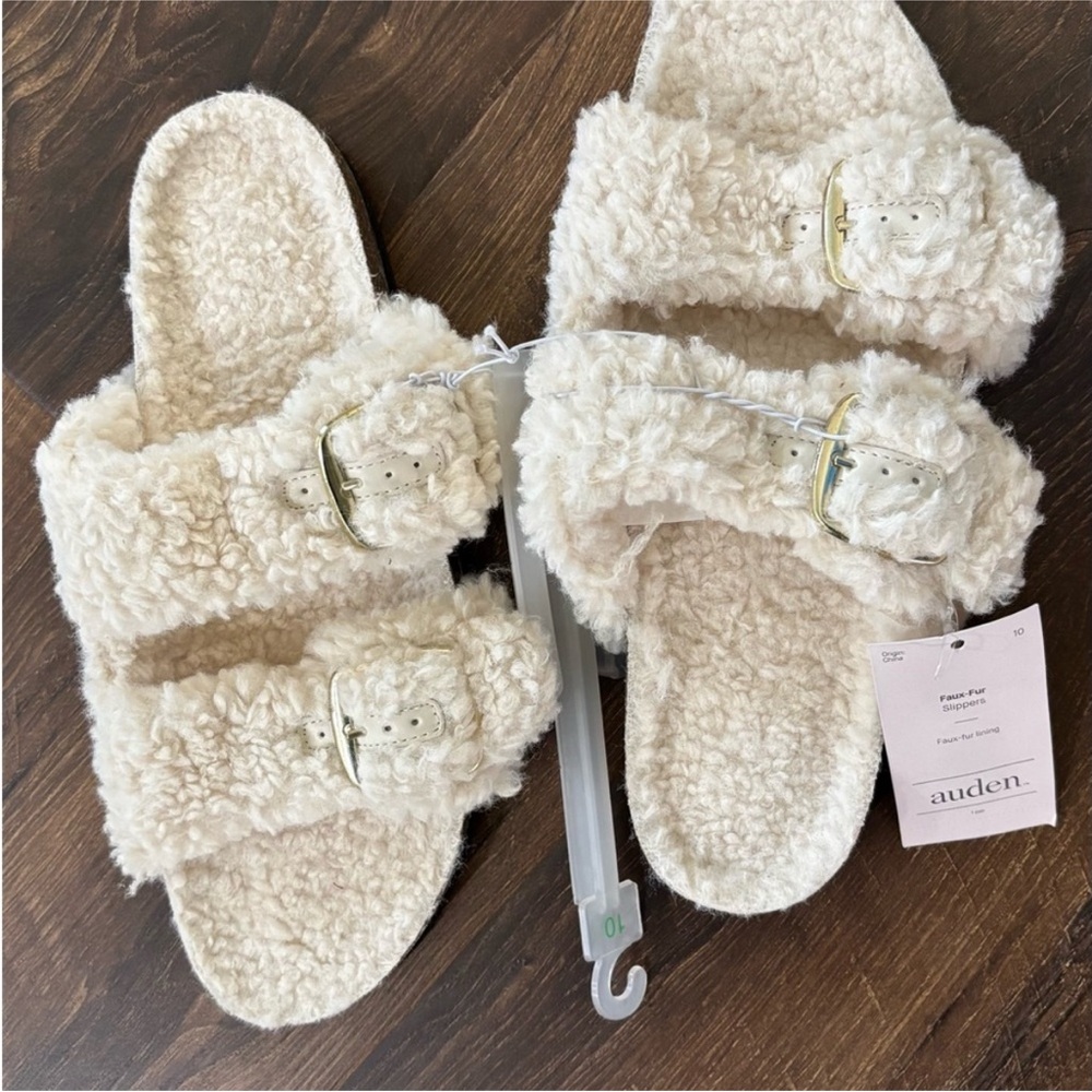 Auden Cream Shearling Sandals Birkenstock style sz 10 - Picture 8 of 8